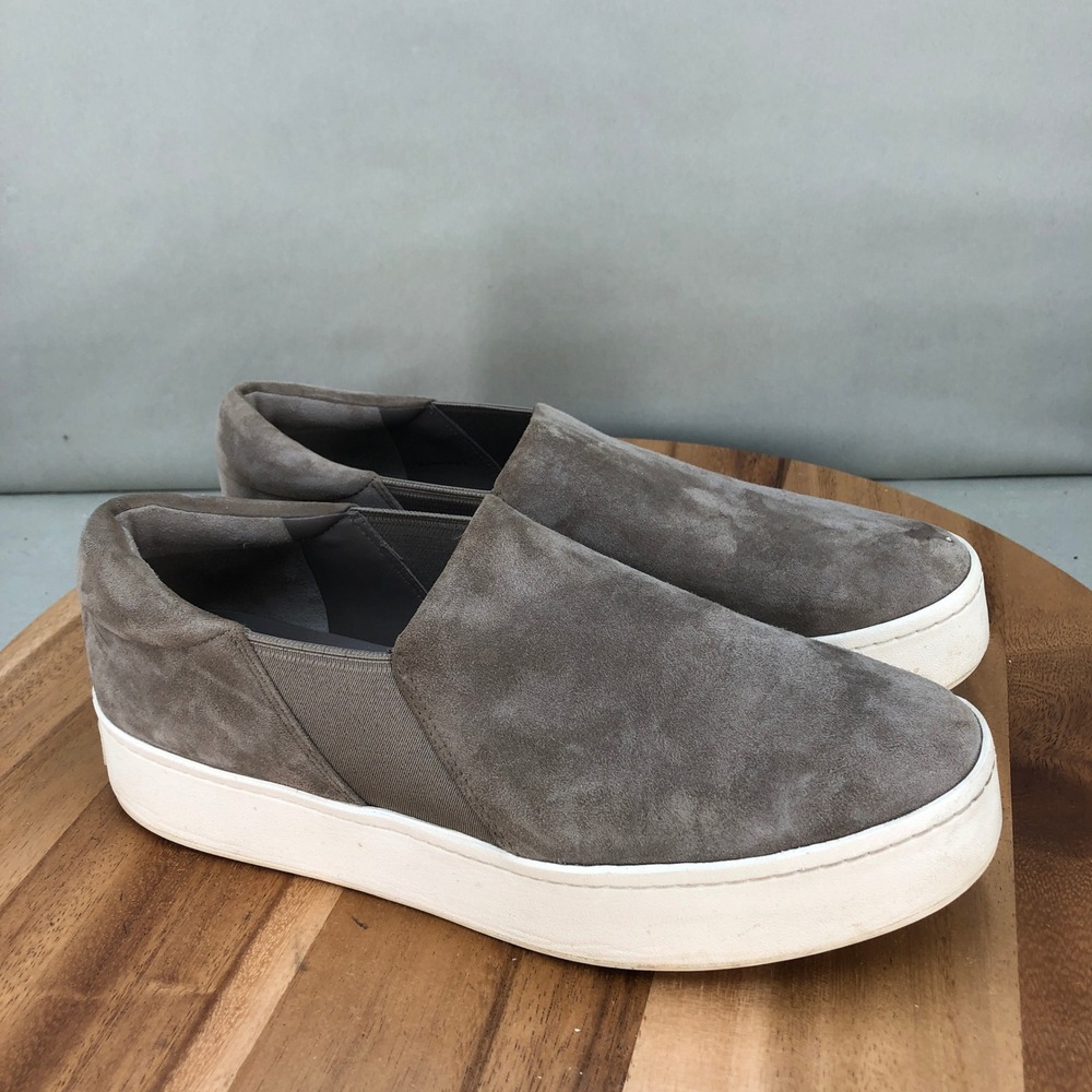 Vince Womens Suede Leather Slip On Sneakers Platform Shoes Gray Size 9.5 M